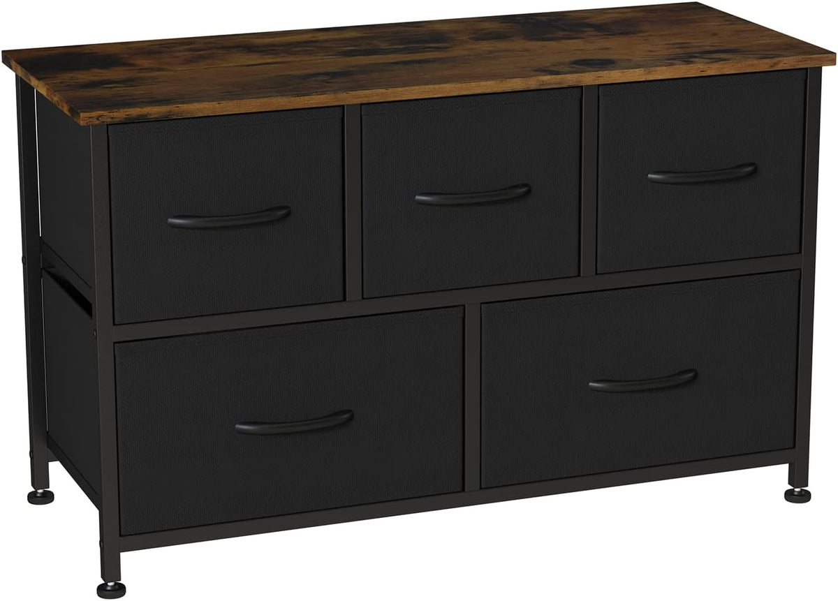 Black Rustic Brown 5 Drawer Fabric Dresser Q879745