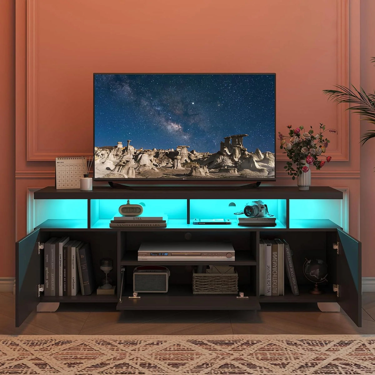 Modern TV Stand with Power Outlet and LED Lights G14383