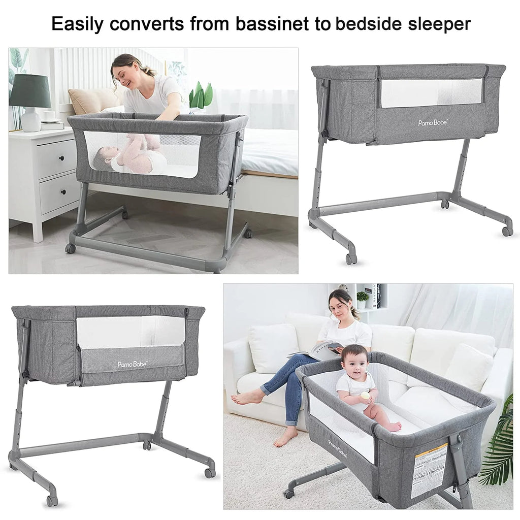 Grey Bassinet with Wheels and Folding Frame B24178