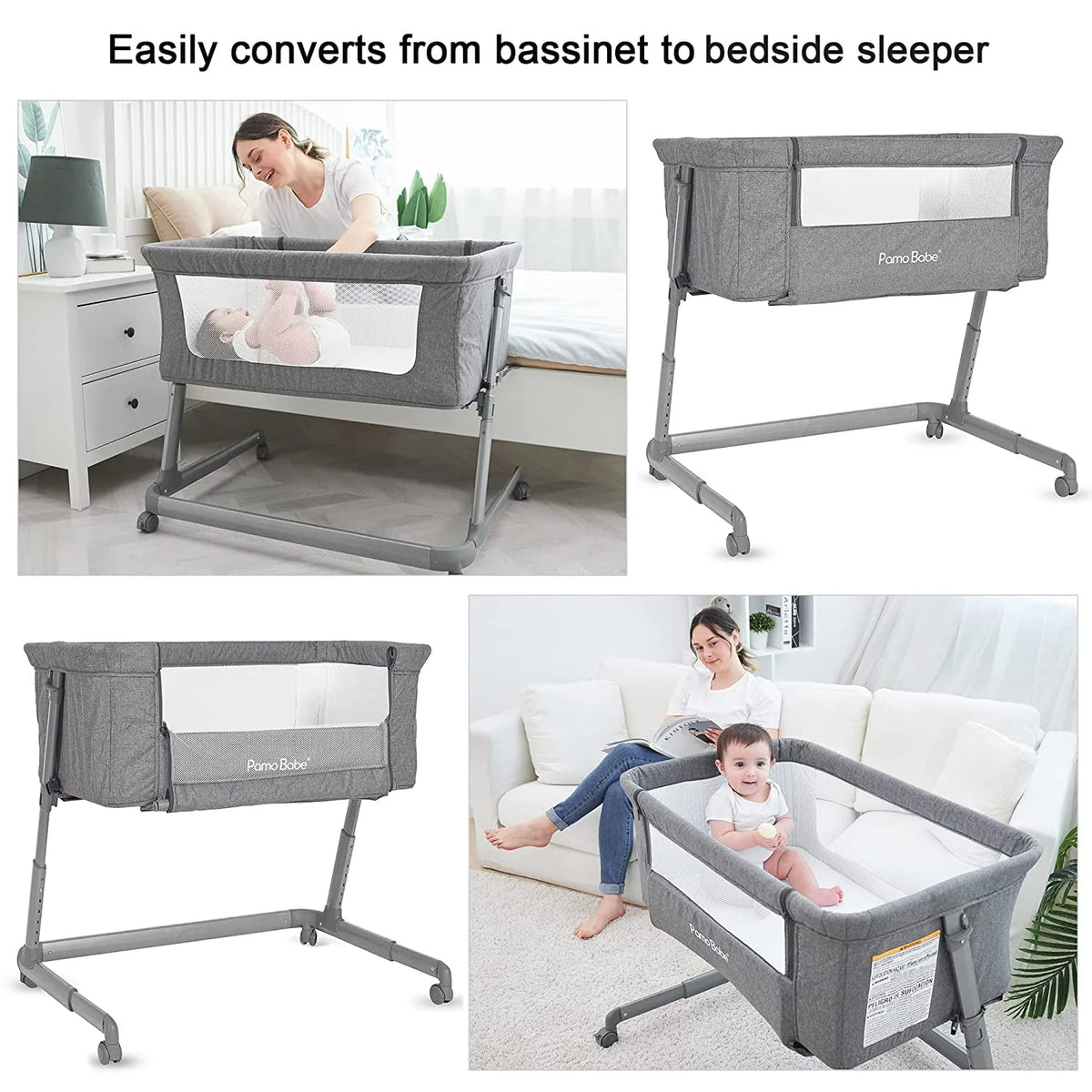Grey Bassinet with Wheels and Folding Frame B24178