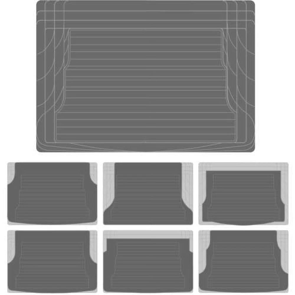 Black Beige Gray Rubber Car Floor Mats with Trunk Cargo Mat, 4 Pieces X1267