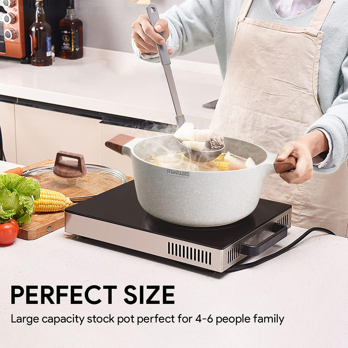 6Qt Nonstick Die Casting Aluminum Ceramic Stock Pot with Lid X432