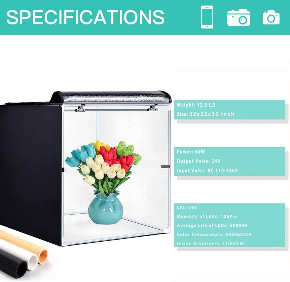 Portable Foldable 24 x 24 Inch Photo Studio Light Box Kit with LED Lights and 6 Color Backdrops O7535