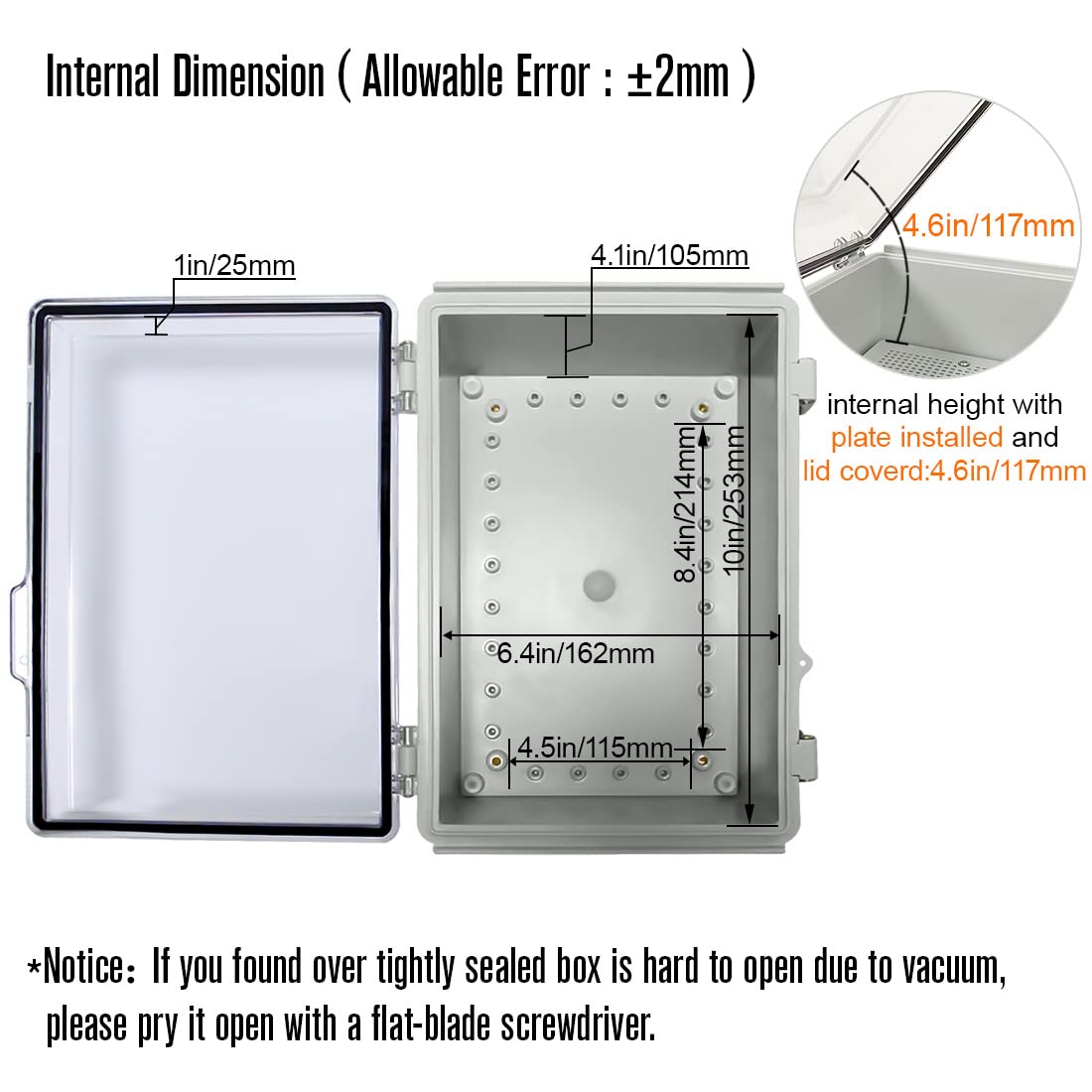 ABS IP67 Waterproof Junction Box with Mounting Plate 11.4x7.5x5.5 inch Pack of 2 T70776