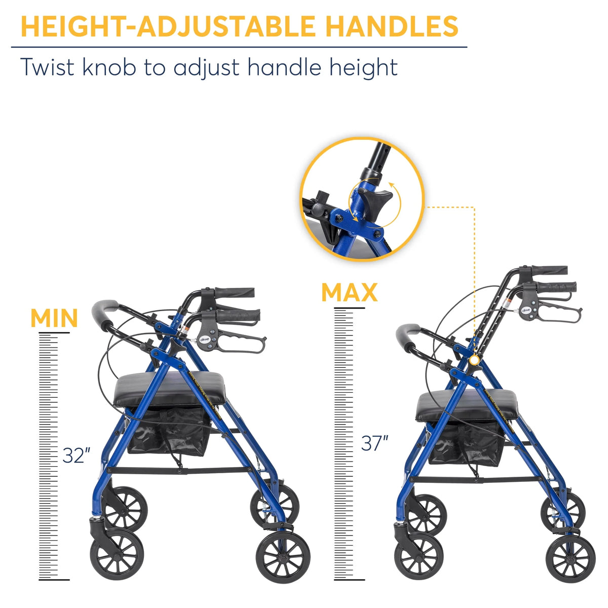 Blue 6 Wheels Rollator Rolling Walker with Padded Seat J43404