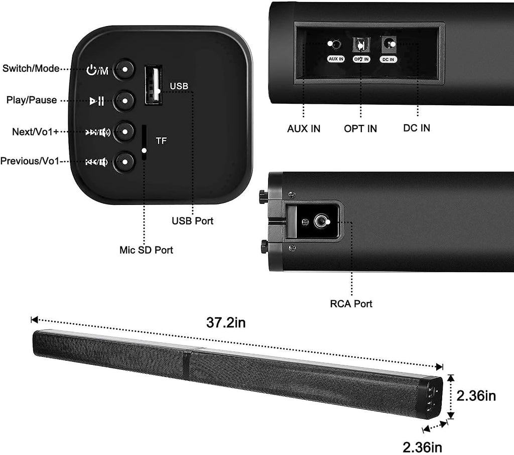 37-Inch Bluetooth Sound Bar with Surround Sound S702