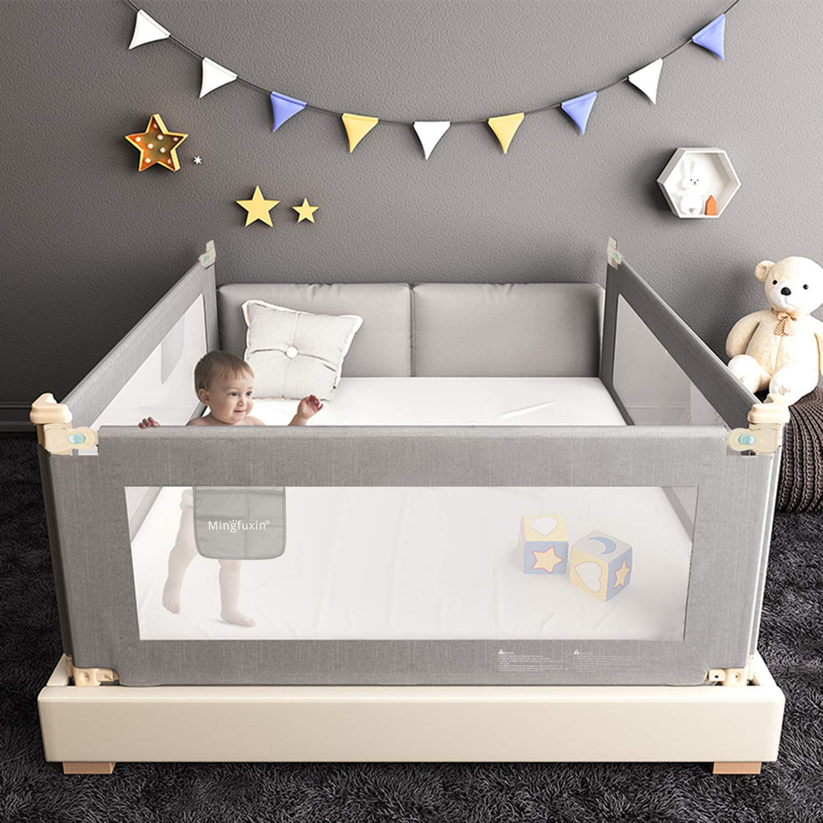 Toddler Bed Rail Guard with Double Lock F1429