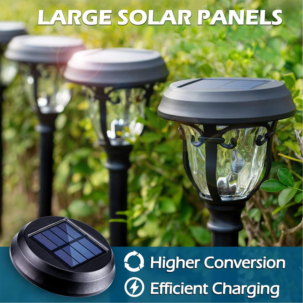8 Pack 2 Modes Metal Glass Waterproof Solar Pathway Lights J139222