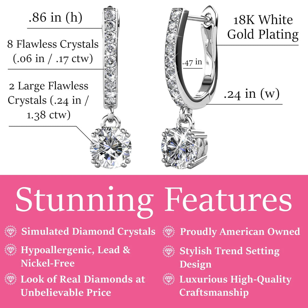 18k White Gold Plated Silver Crystal Drop Dangle Earrings P412