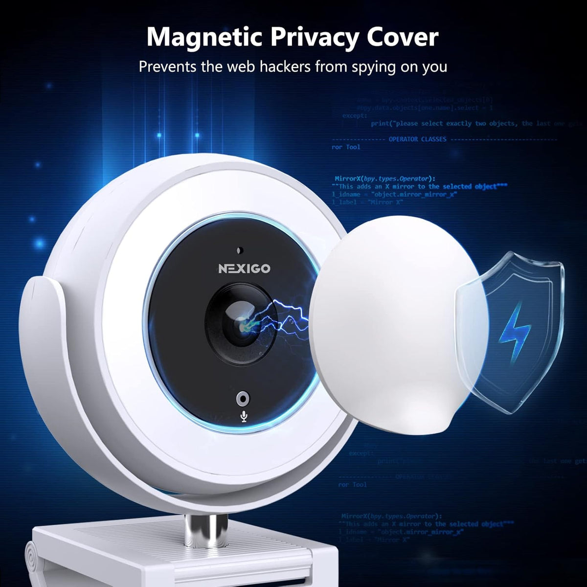 1080P Zoomable Webcam with Remote Control, Privacy Cover, White F62376