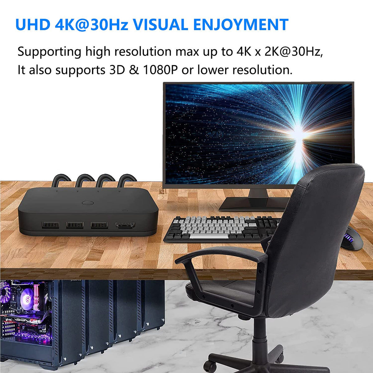 HDMI KVM Switch 4 Port with 4 HDMI Cables, 3 USB 2.0 Hub, 4K@30Hz N40464
