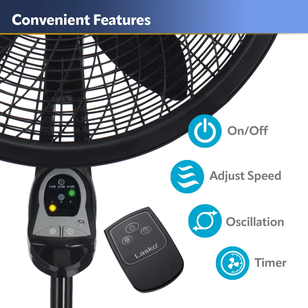 18 Oscillating Pedestal Fan with Remote, 3 Speeds, Black S564318