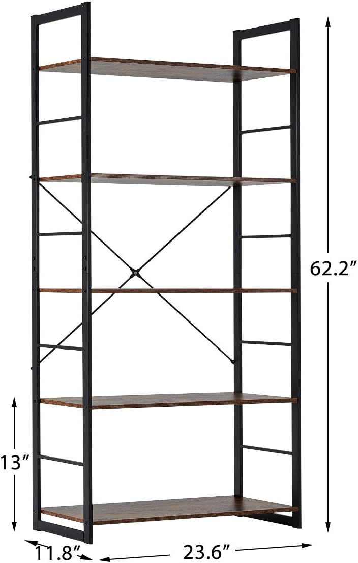 5 Tier Wood and Metal Bookshelf S4027