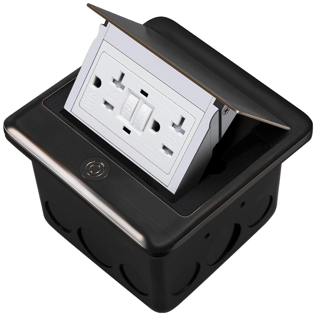 Pop Up Floor Electrical Outlet Stainless Steel Box Kit 20A GFCI Receptacle J728120