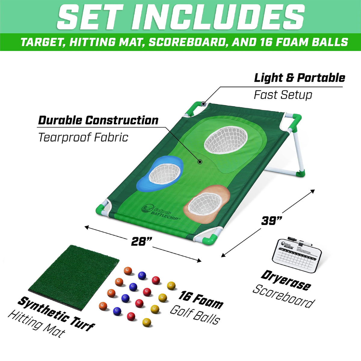Backyard Golf Cornhole Game with Chipping Target, 16 Foam Balls, Hitting Mat and Carrying Case P258