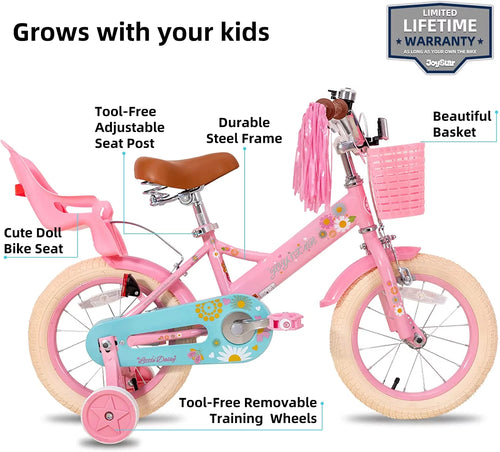 12 Inch Kids Bike with Training Wheels and Basket Pink A3176