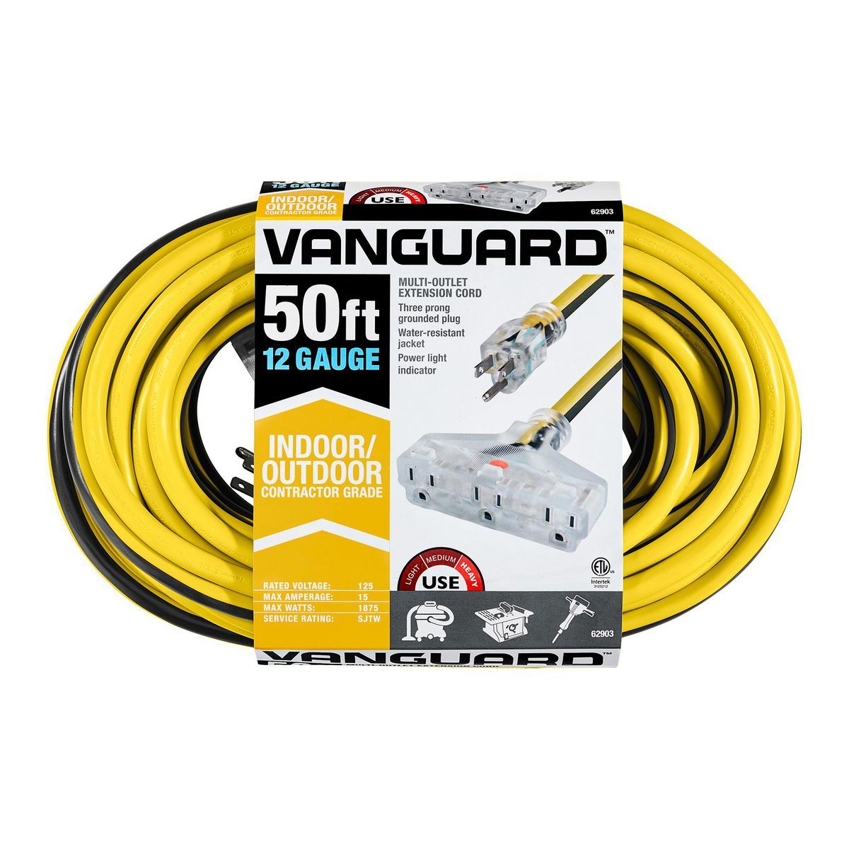 50 ft. 12/3 Gauge Multiple Outlet Extension Cord with Indicator Light, Yellow, Black Z8251