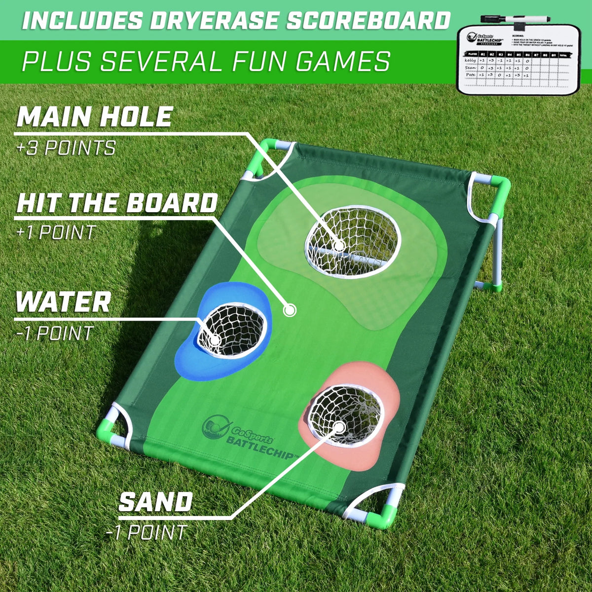 Backyard Golf Cornhole Game with Chipping Target, 16 Foam Balls, Hitting Mat and Carrying Case P258