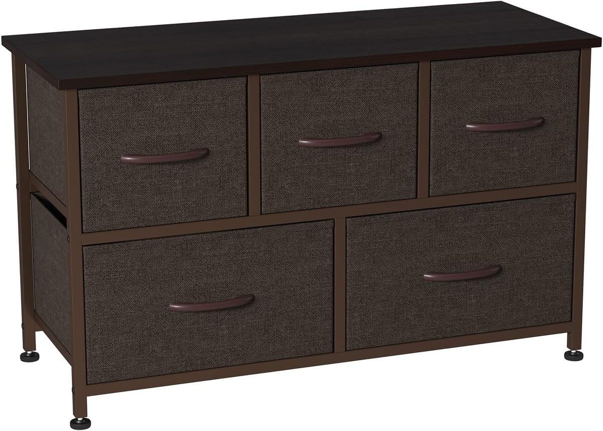 Black Rustic Brown 5 Drawer Fabric Dresser Q879745