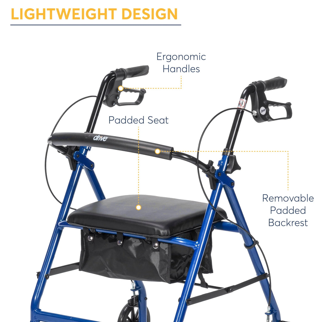 Blue 6 Wheels Rollator Rolling Walker with Padded Seat J43404
