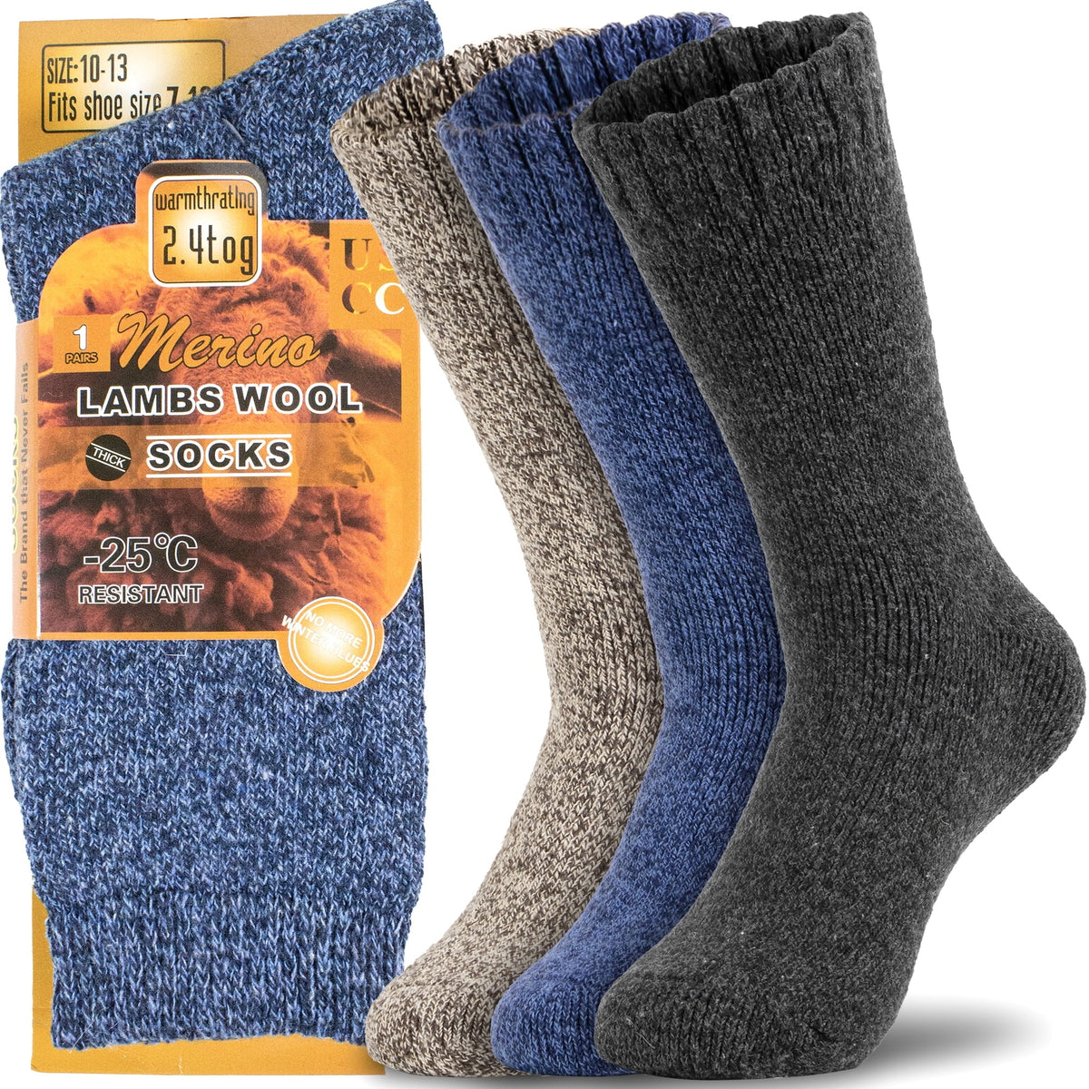 6 Pairs Wool Merino Thermal Boot Socks Size 10-13 T897404