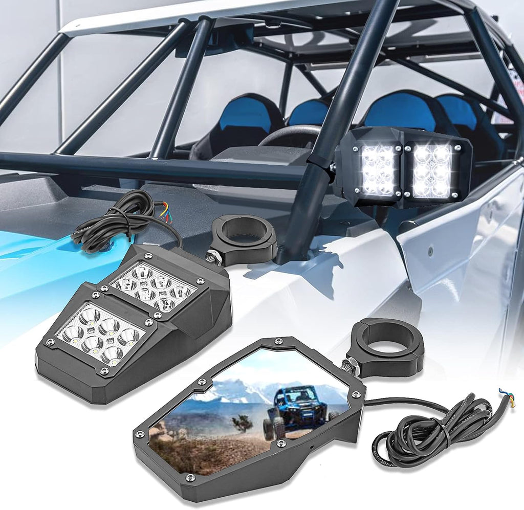 UTV Side Rear View Mirror with LED Light and Wiring Kit Q185409