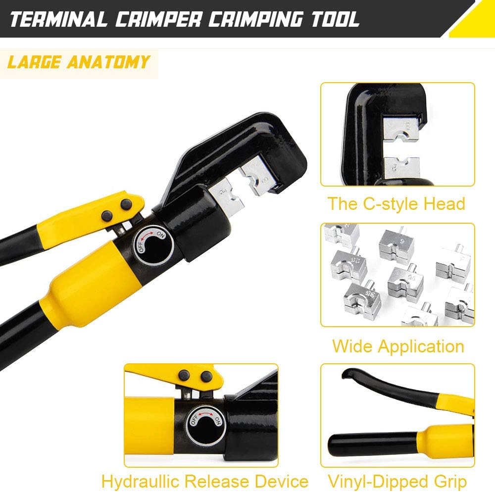 10 Ton Hydraulic Hand Crimper Tool Set with 9 Pairs of Dies C164400