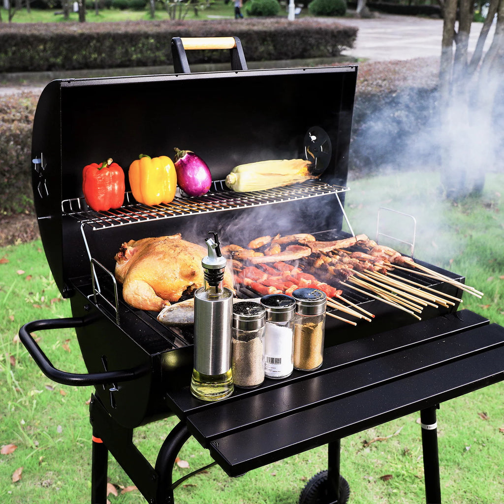 Portable Barrel Charcoal BBQ Grill with Front Shelf E806878