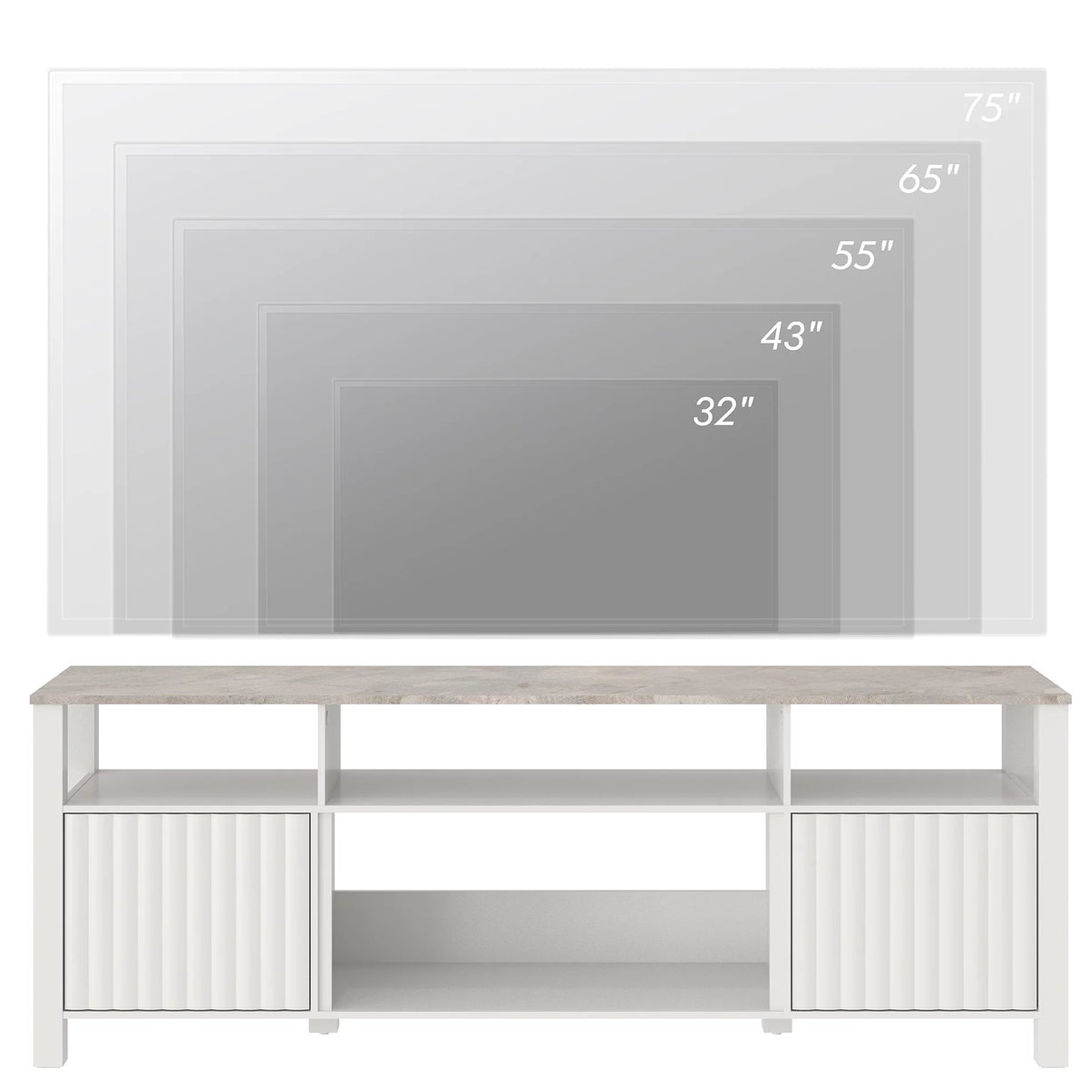 White Wood TV Stand with 6 Storage N146505