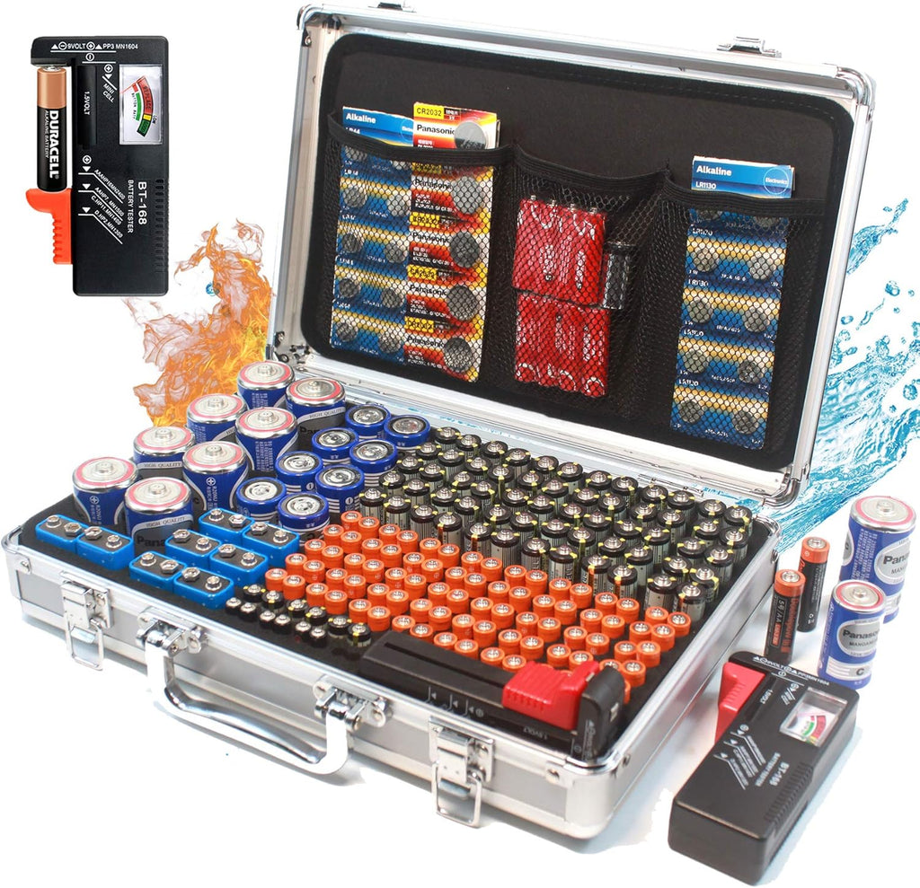 Black Hard Aluminum Battery Storage Organizer Case with Tester T891693