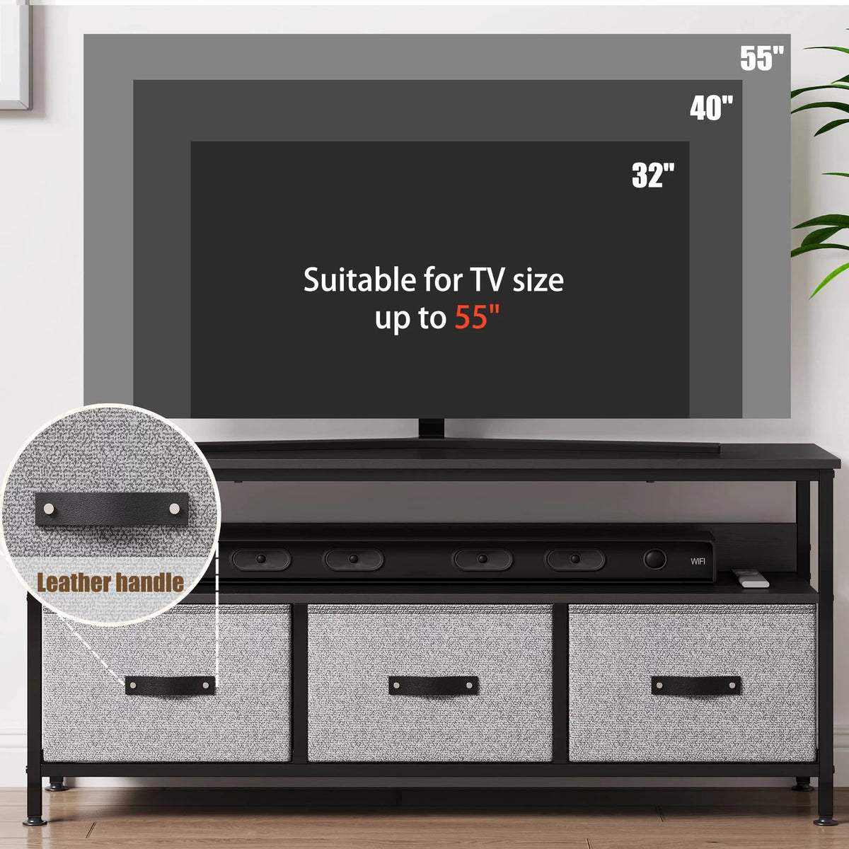 Grey Dresser TV Stand with Drawers and Shelves L25324