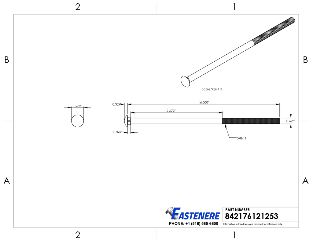 5/8-11 x 16x22 Stainless Steel Carriage Bolts Qty 5 I69194