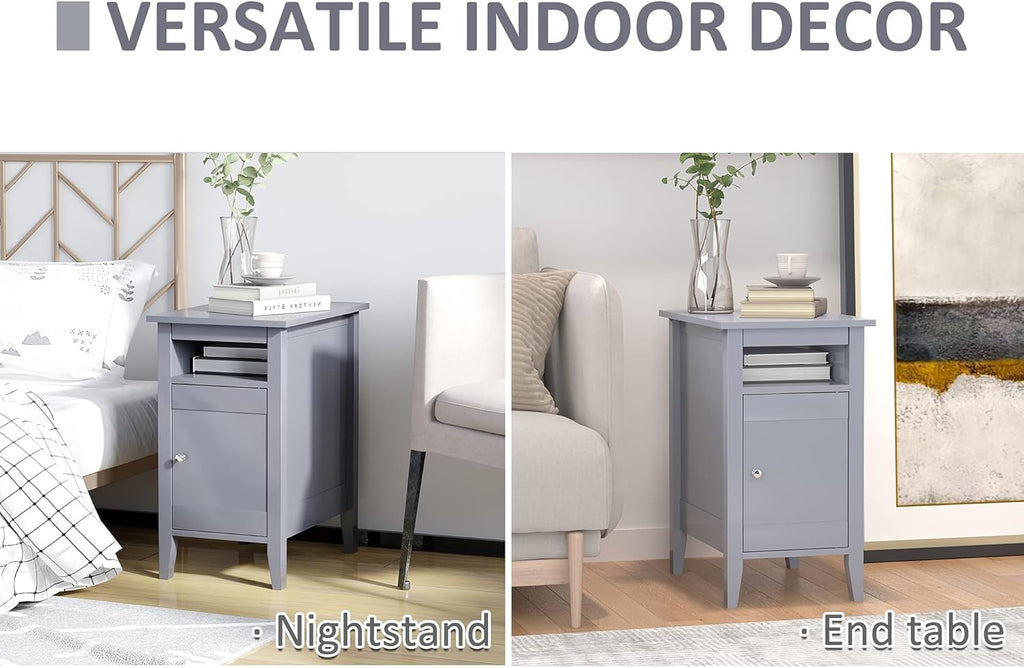 Grey 3-Tier Wooden Nightstand with Pullout Shelf and Door Cabinet T3207