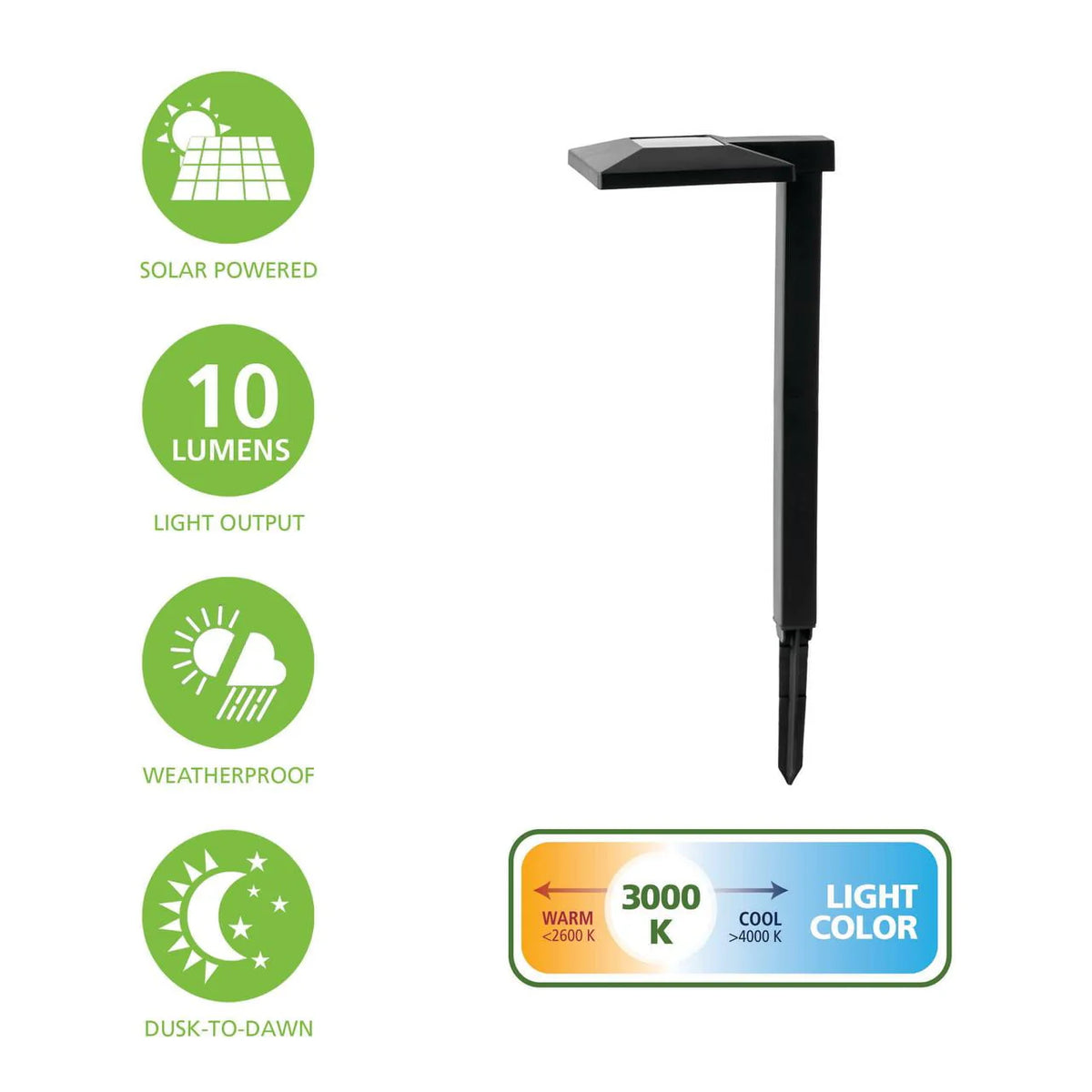 Solar Powered Square Black Plastic LED Landscape Path Light C66958