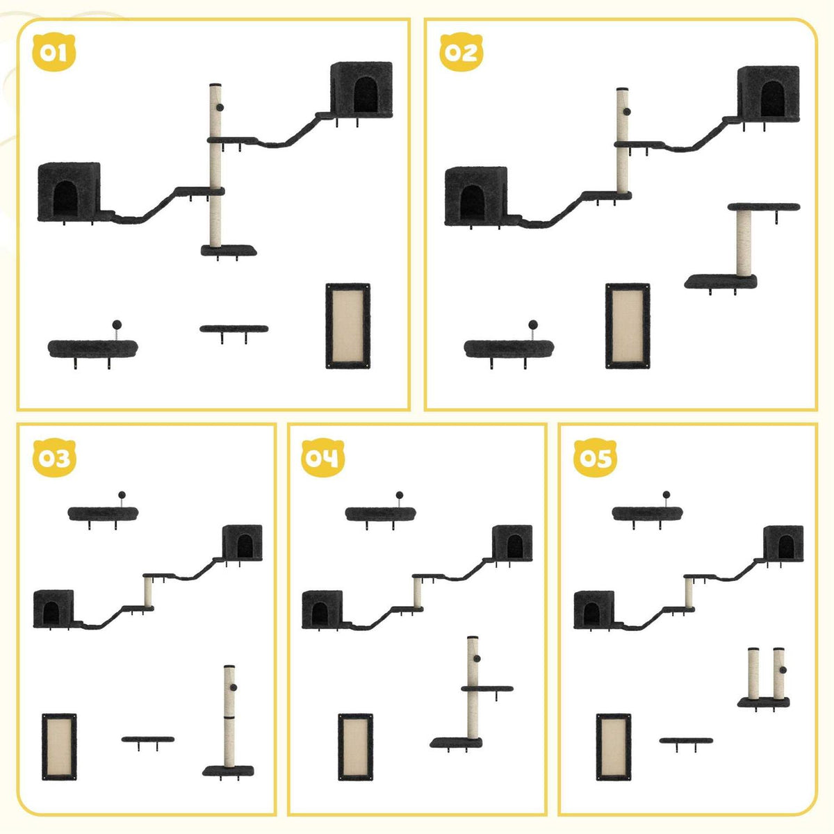 Wall-Mounted Cat Shelves Cat Tree Climber Set P813