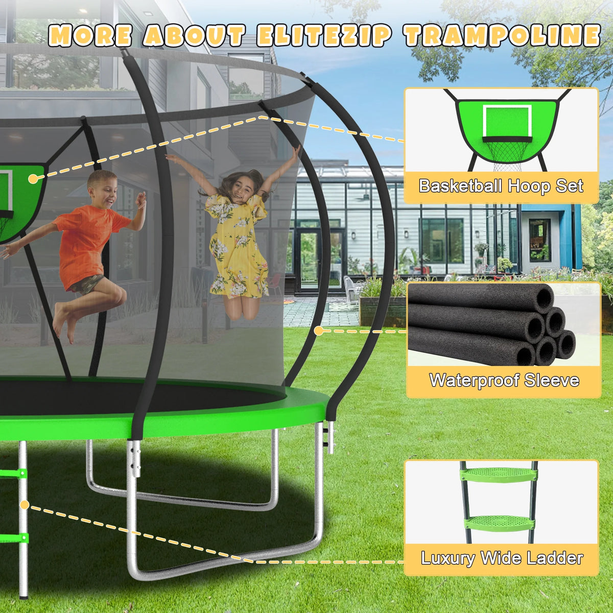 12FT Heavy Duty Trampoline with Enclosure and Basketball Hoop U887105