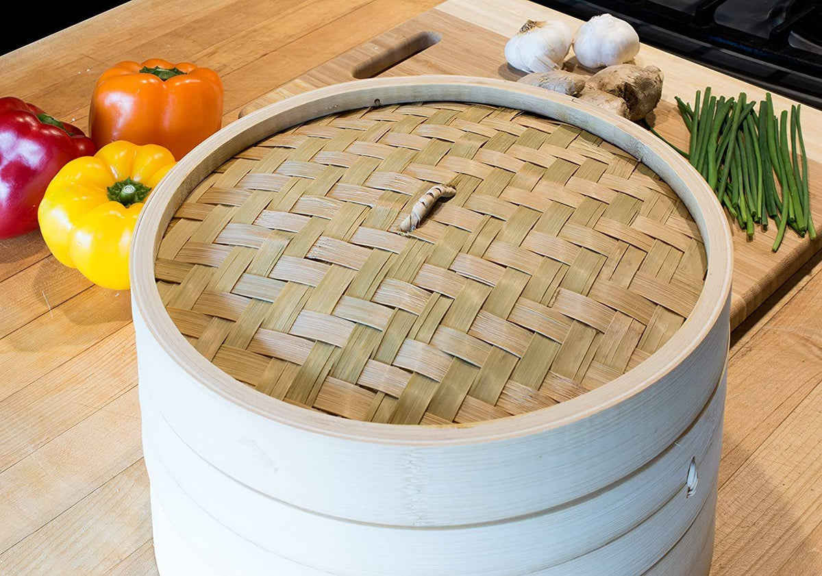 Food Steamer with Lid 12-Inch Natural Bamboo P77717