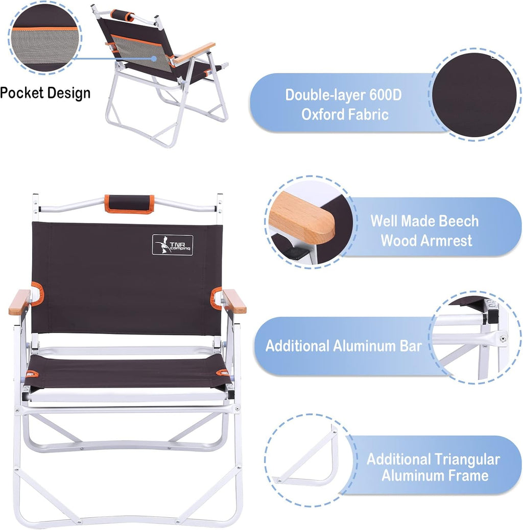 Camping Beach Chair, Heavy Duty Triangular Frame, Easy Folding with Portable Bag and Back Pocket, Dark Brown D716