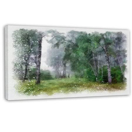 Green Forest Watercolor Drawing Large Landscape Canvas Art 32 in. Wide x 16 in. High F82456