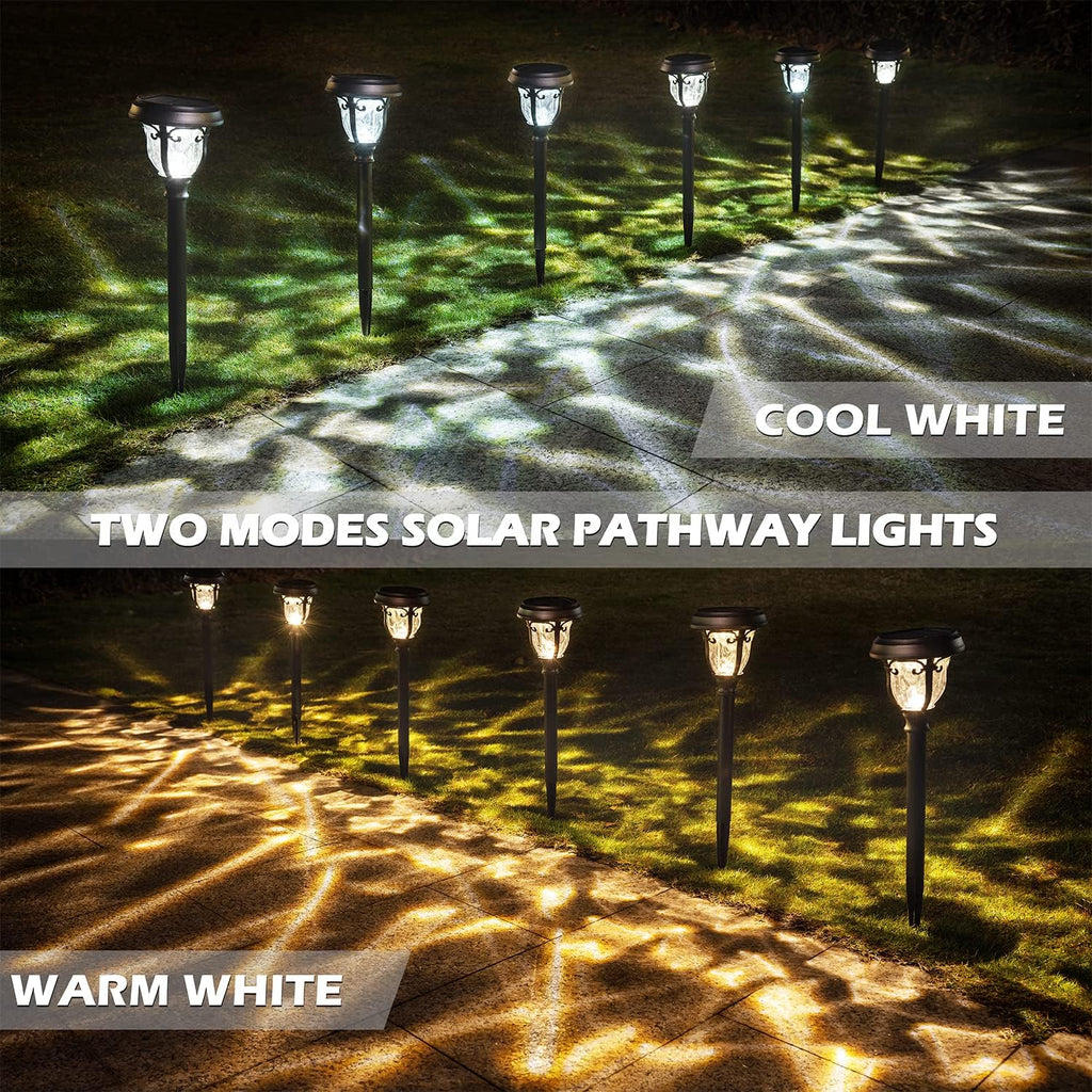 8 Pack 2 Modes Metal Glass Waterproof Solar Pathway Lights J139222