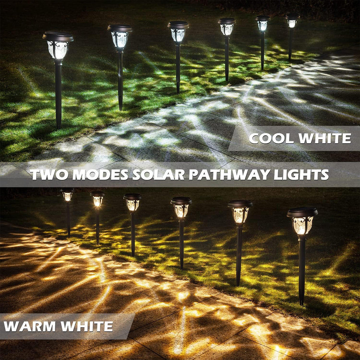 8 Pack 2 Modes Metal Glass Waterproof Solar Pathway Lights J139222