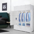 White 20 Cube Plastic Organizer Wardrobe with 3 Hanging Rods W4495