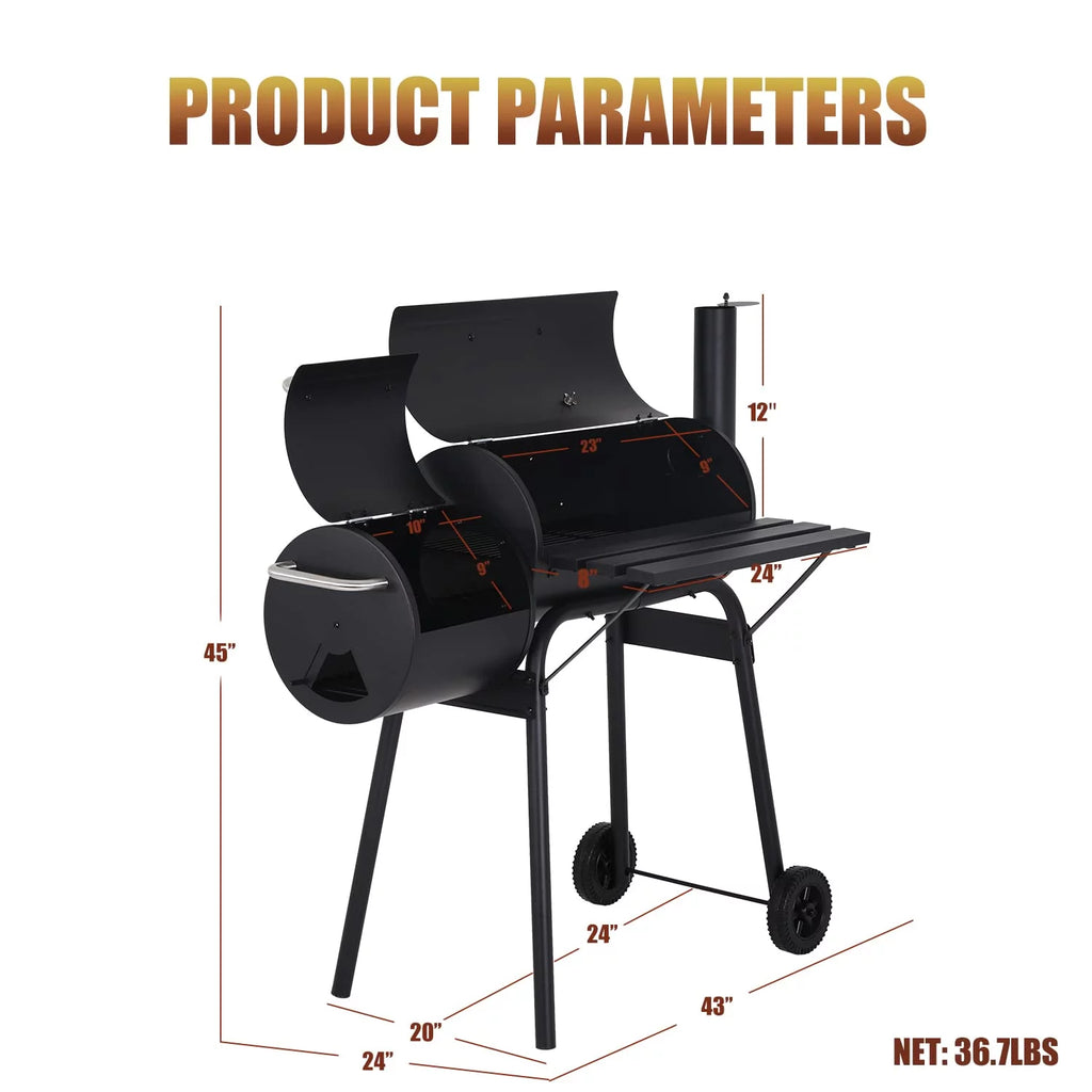43'' Charcoal Grill with Wheels and Side Fire Box T36206