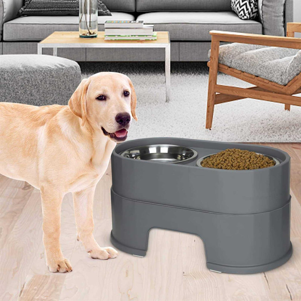 Raised Stainless Steel Dog Bowls Adjustable Double Bowl with Stand C540688