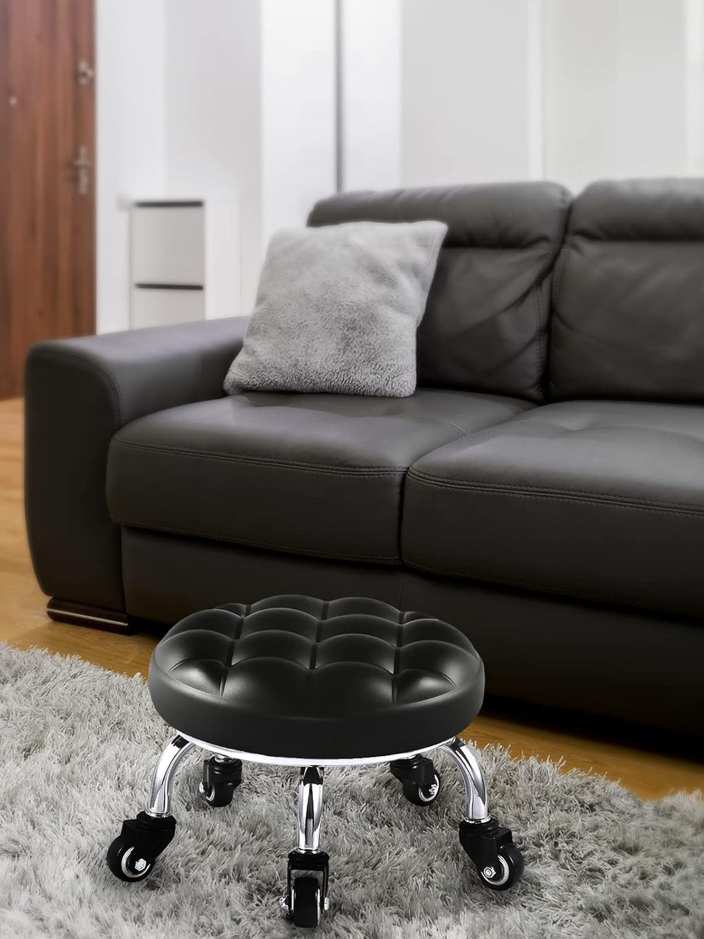 Low Rolling Stool with Wheels Mesh Black A9186