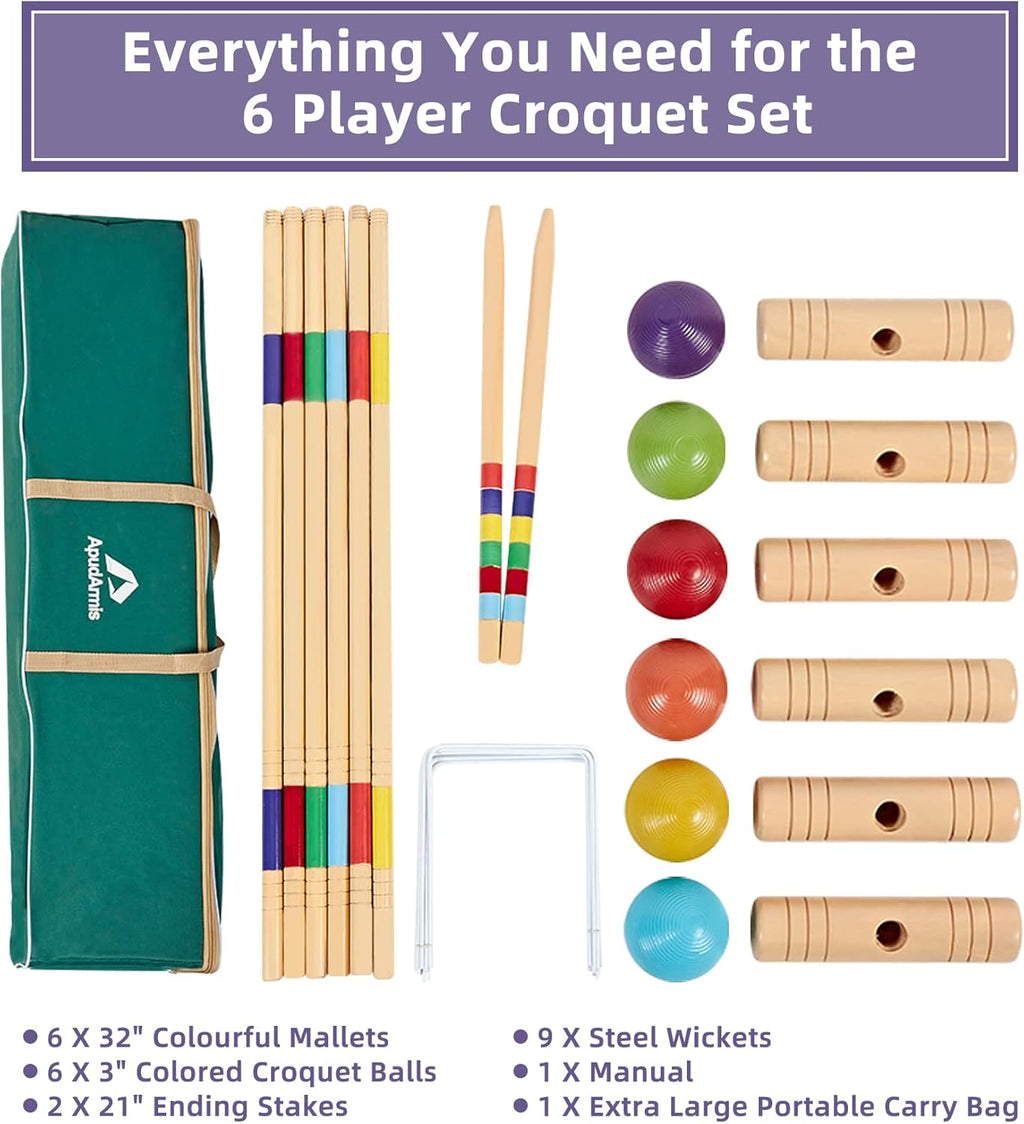 32In Six Player Croquet Set with Pine Wooden Mallets and Carry Bag G15184