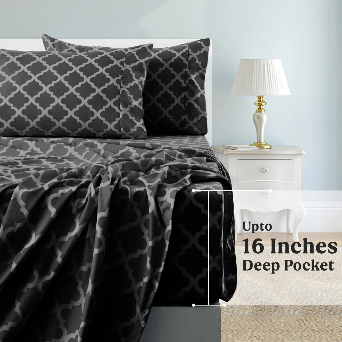 Queen Size 4 Piece Microfiber Deep Pocket Bed Sheets Set D532693