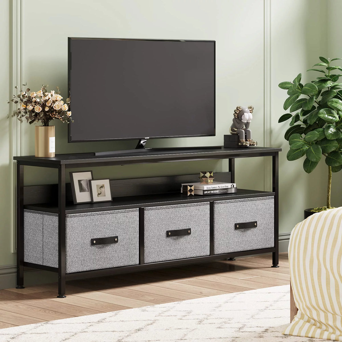 Grey Dresser TV Stand with Drawers and Shelves L25324