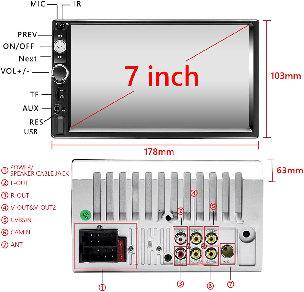 Double Din Car Stereo with Bluetooth, 7 Inch Touch Screen Car Radio MP5 Player with Backup Camera F67855