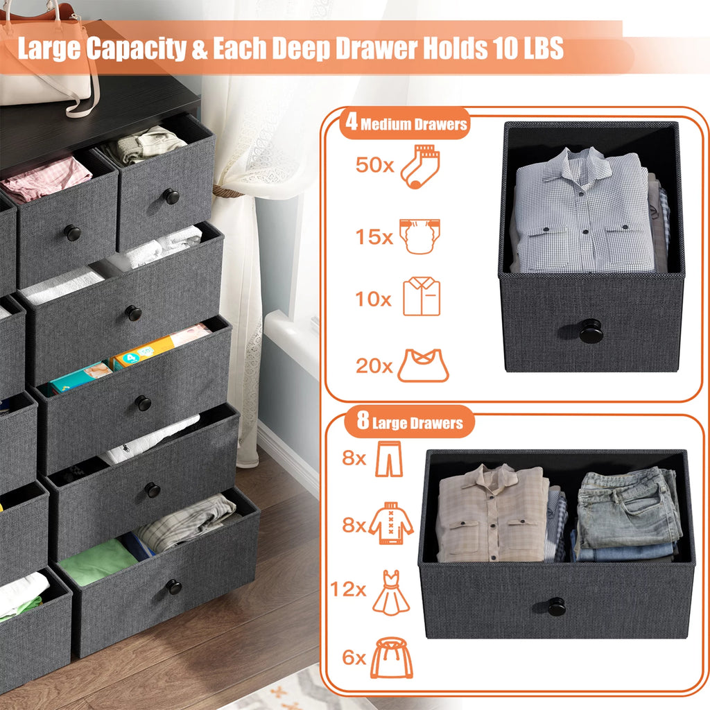 9 Drawer Fabric Dresser with Shelves I467